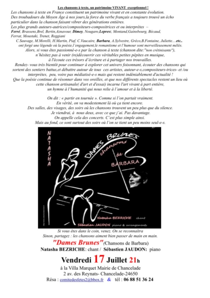 affiche du récital Barbara 17/07/2026