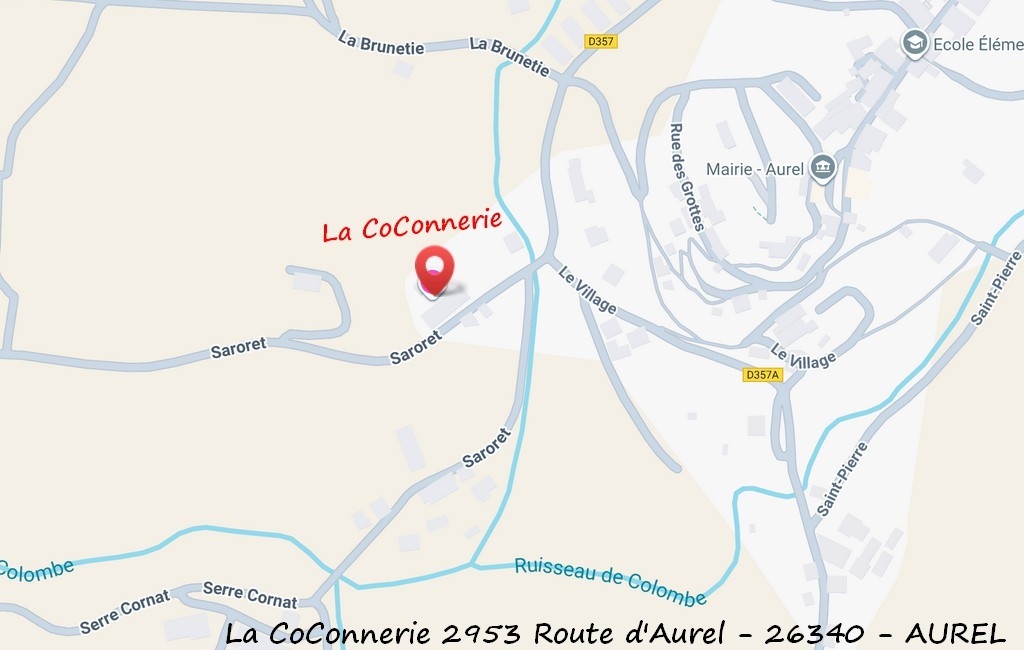 Plan d’accès à la CoConnerie, Espace Culturel de Création Artistique, 2953 Route d'Aurel - 26340 -AUREL
