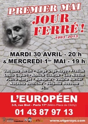 Affiche premier mai jour Ferré à l'Européen mai 2013